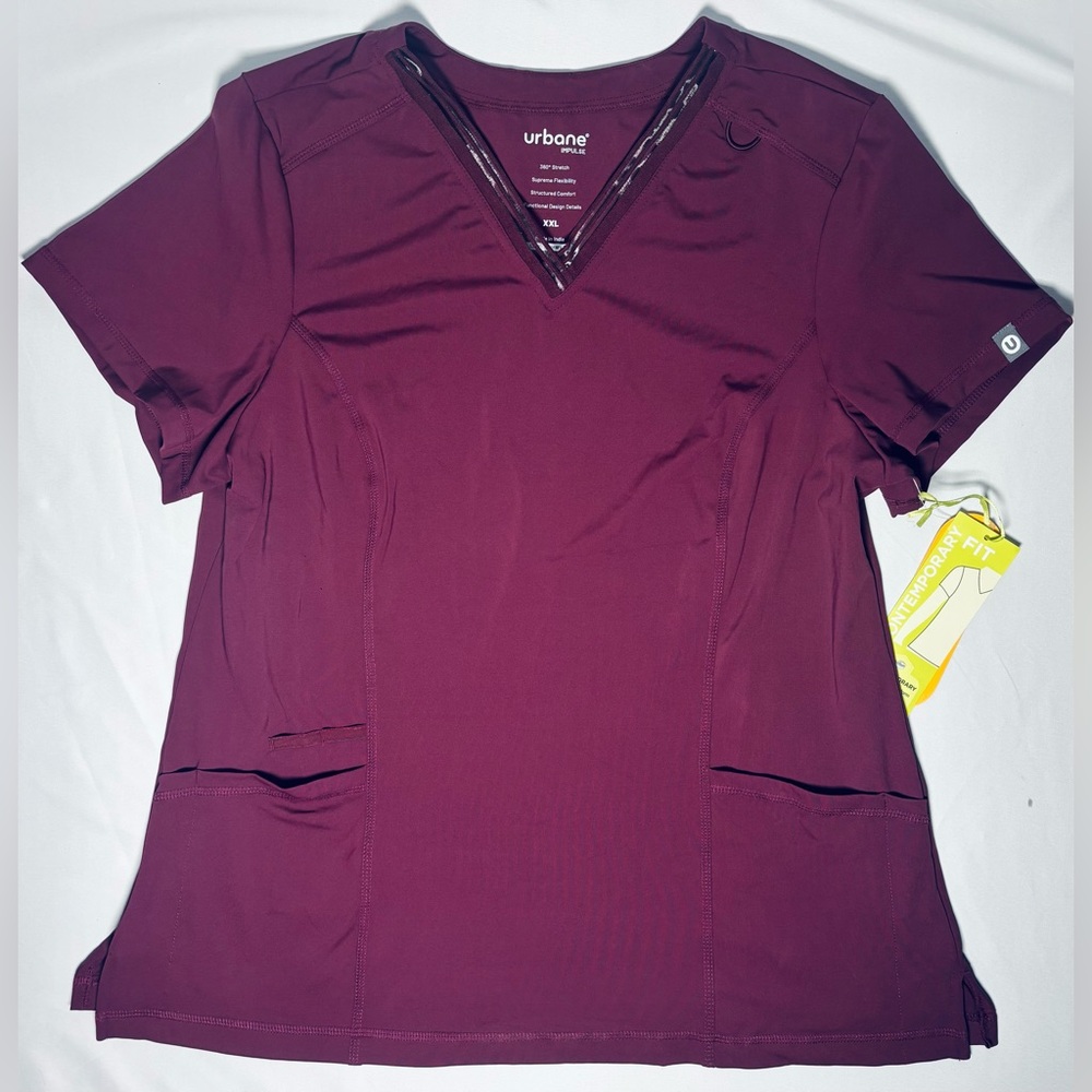 Urbane Imlulse Contemporary Fit Scrub Top Women's XXL Wine Color NWT